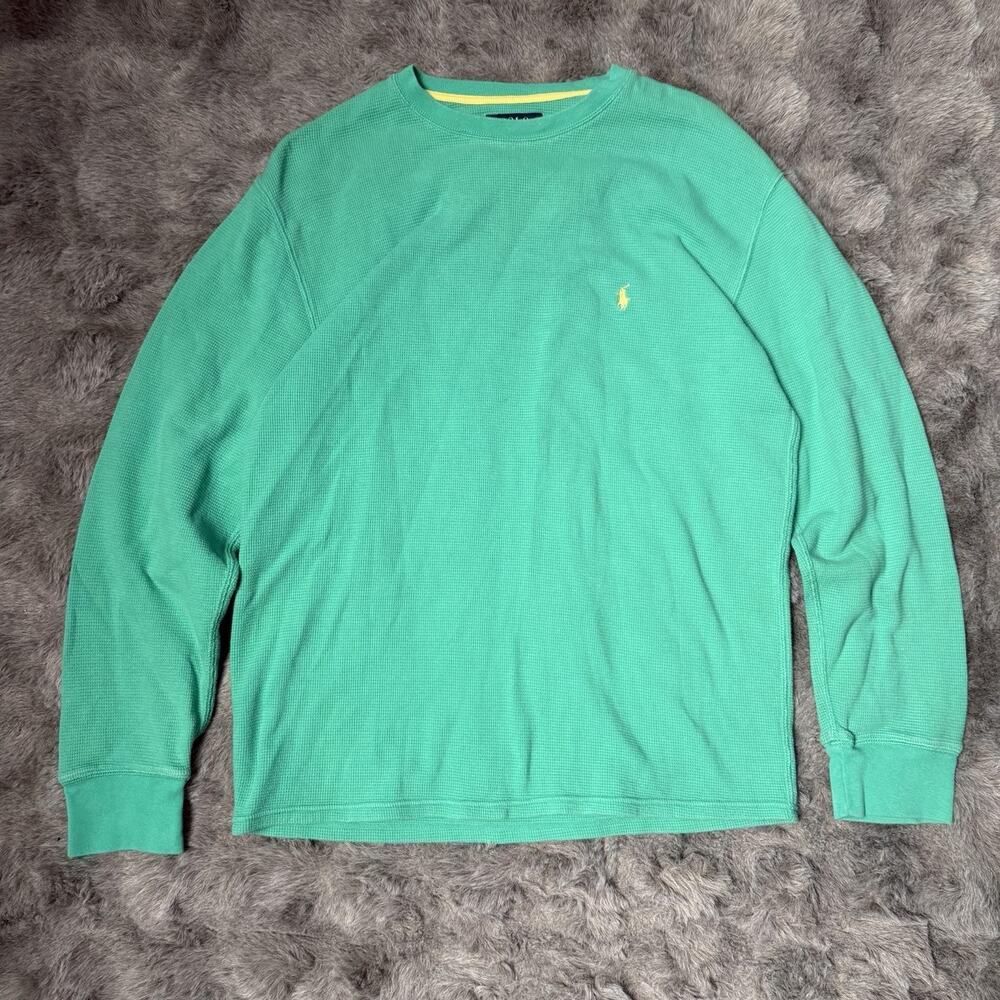 Polo Ralph Lauren Thermal Shirt Mens Size Large Green Waffle Knit Long Sleeve